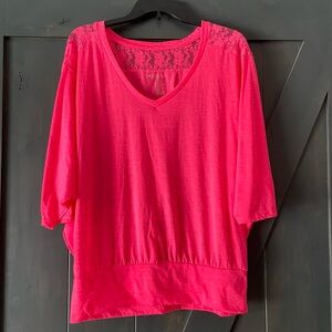Ideology Neon Pink Lace Accent Top
